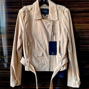 Brand NEW MARC NEW YORK Cream Sabrina Suede Moto Biker Jacket Womens Size Large